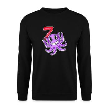 7th Birthday Motif Octopus - Seven Years Old - Unisex Sweatshirt - black - Front - Alina (178cm) & Michal (187cm)