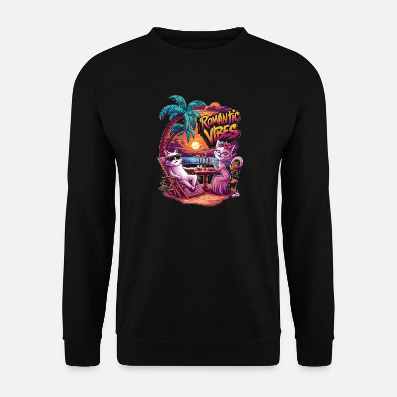 Romantische Katzen bei Sonnenuntergang - Unisex Pullover - Schwarz