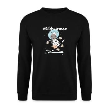 Drollige Kuh Als Astronaut Milchstrasse Weltall - Unisex Pullover - Schwarz - Vorne - Alina (178cm) & Michal (187cm)