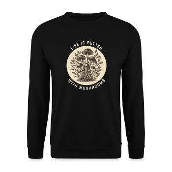 Das Leben ist besser mit Pilzen - Unisex Pullover - Schwarz - Vorne - Alina (178cm) & Michal (187cm)