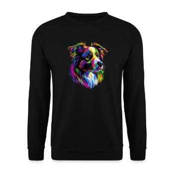 Australian Shepherd Bunte Farben Pop Art Aussie - Unisex Pullover - Schwarz - Vorne - Alina (178cm) & Michal (187cm)