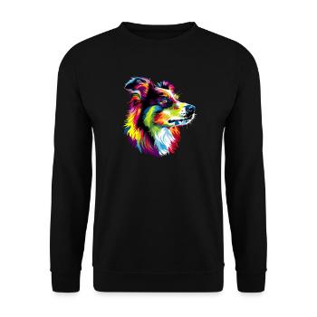 Australian Shepherd Bunte Farben Pop Art Aussie - Unisex Pullover - Schwarz - Vorne - Alina (178cm) & Michal (187cm)