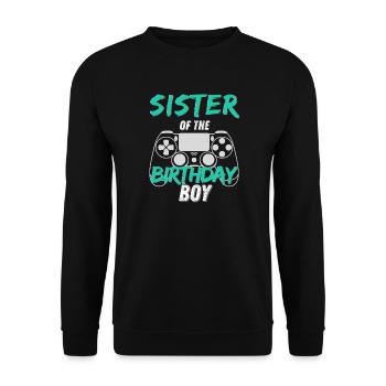 Schwester des Geburtstagskind-Gaming-Designs - Unisex Pullover - Schwarz - Vorne - Alina (178cm) & Michal (187cm)