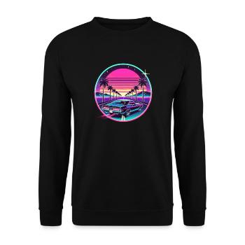 Retro Sunset Car Drive Vaporwave Aesthetic Design - Unisex Sweatshirt - black - Front - Alina (178cm) & Michal (187cm)