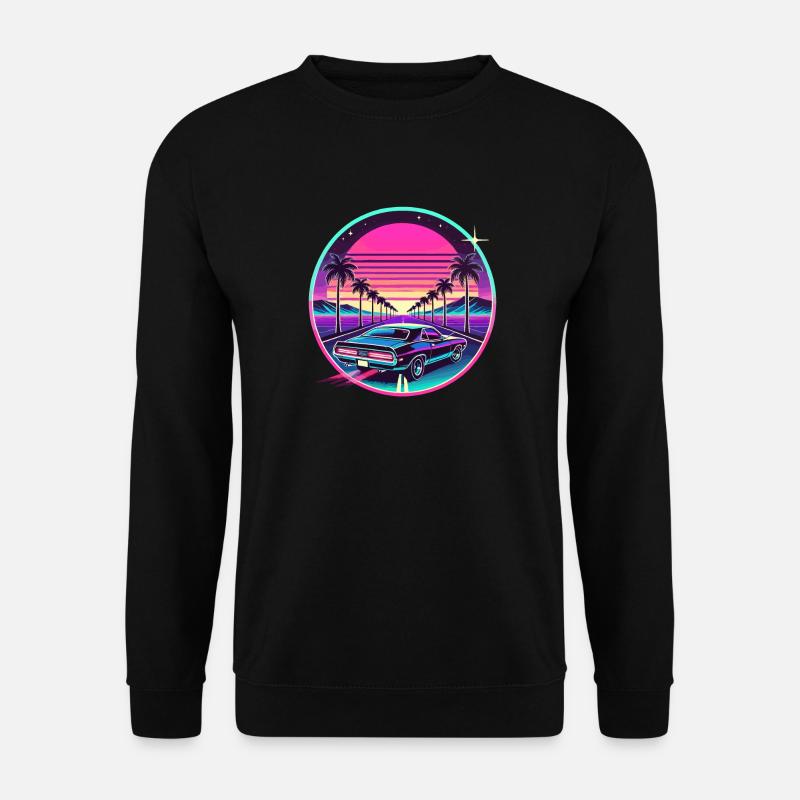 Retro Sunset Car Drive Vaporwave Ästhetisches Design - Unisex Pullover - Schwarz