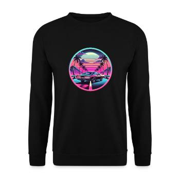 Retro Sunset Muscle Car Driving - Unisex Sweatshirt - black - Front - Alina (178cm) & Michal (187cm)