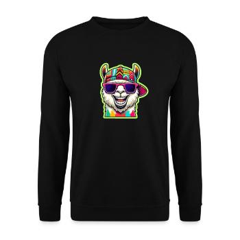 Cool Alpaca with Colorful Sunglasses and Cap - Unisex Sweatshirt - black - Front - Alina (178cm) & Michal (187cm)