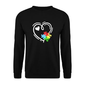 Autismus Puzzleteile Herz - Unisex Pullover - Schwarz - Vorne - Alina (178cm) & Michal (187cm)