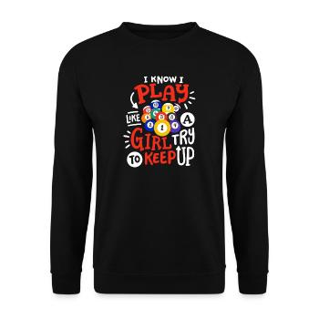Poolspielerin Mädchen Billard - Unisex Pullover - Schwarz - Vorne - Alina (178cm) & Michal (187cm)