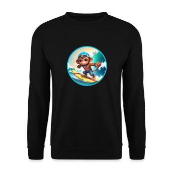 Fröhlicher surfender Affe - Unisex Pullover - Schwarz - Vorne - Alina (178cm) & Michal (187cm)