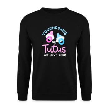 Touchdowns oder Tutus für Gender-Reveal-Partys - Unisex Pullover - Schwarz - Vorne - Alina (178cm) & Michal (187cm)