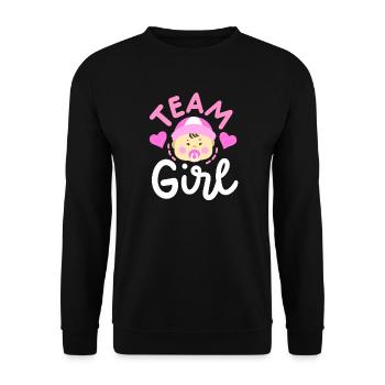 Party zur Bekanntgabe des Geschlechts Team Girl - Unisex Pullover - Schwarz - Vorne - Alina (178cm) & Michal (187cm)
