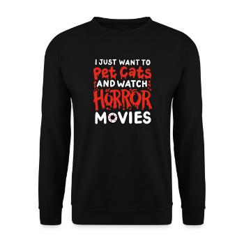 Horrorfilm und Katze - Unisex Pullover - Schwarz - Vorne - Alina (178cm) & Michal (187cm)