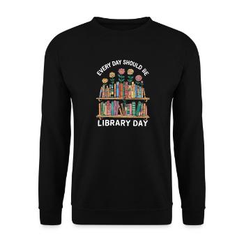 Täglicher Bibliothekstag Blumenbücher - Unisex Pullover - Schwarz - Vorne - Alina (178cm) & Michal (187cm)