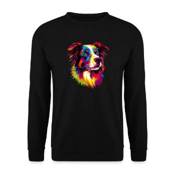 Border Collie Popart Regenbogen Farben Bunte Hunde - Unisex Pullover - Schwarz - Vorne - Alina (178cm) & Michal (187cm)
