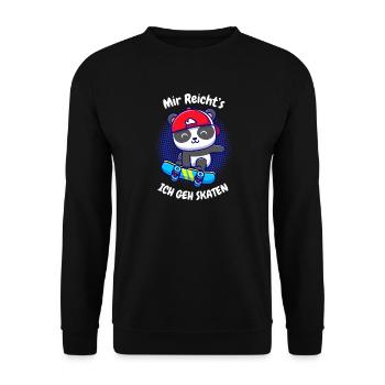 Kleiner Panda auf Skateboard - Unisex Pullover - Schwarz - Vorne - Alina (178cm) & Michal (187cm)