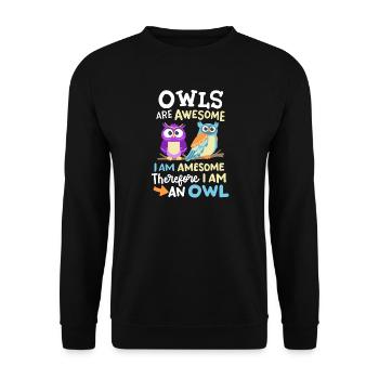 Eulen Eulenliebhaber - Unisex Pullover - Schwarz - Vorne - Alina (178cm) & Michal (187cm)