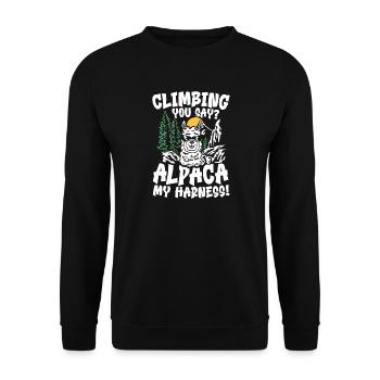 climbing you say alpaca my harness - Unisex Pullover - Schwarz - Vorne - Alina (178cm) & Michal (187cm)