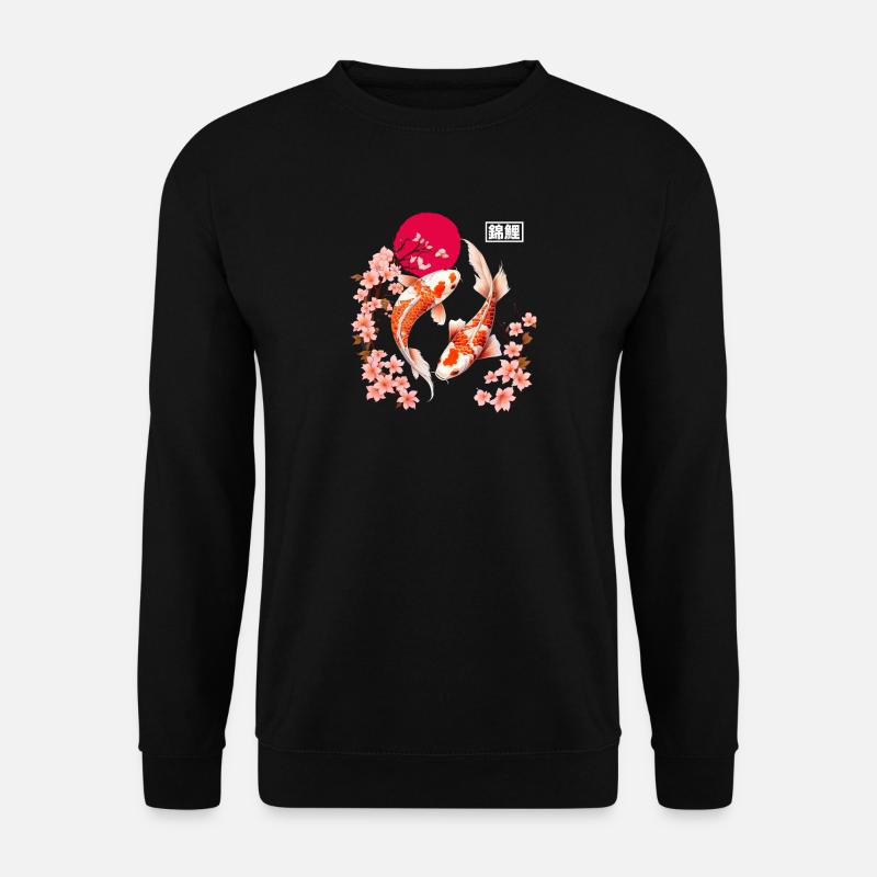 Koi und Kirschblüten im roten Mond - Unisex Pullover - Schwarz