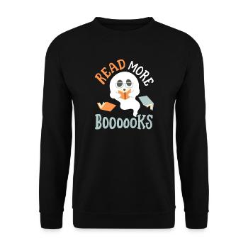 Geist liest Buch Halloween - Unisex Pullover - Schwarz - Vorne - Alina (178cm) & Michal (187cm)