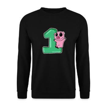 1 year old - school enrollment - pig motif - Unisex Sweatshirt - black - Front - Alina (178cm) & Michal (187cm)
