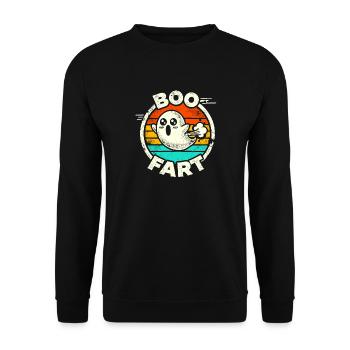 Lustiger Geist furzt – Halloween Spaß - Unisex Pullover - Schwarz - Vorne - Alina (178cm) & Michal (187cm)