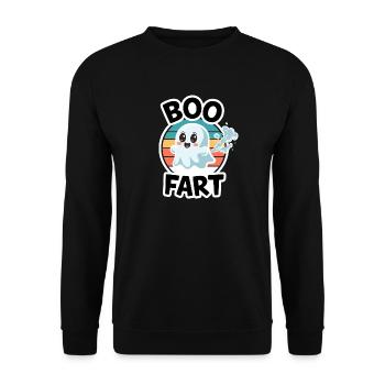 Lustiger Geist furzt – Halloween Spaß - Unisex Pullover - Schwarz - Vorne - Alina (178cm) & Michal (187cm)