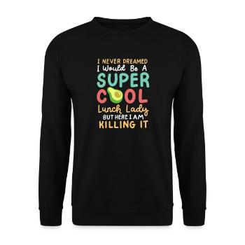 Mitarbeiterin der Schulcafeteria als Kantinendame - Unisex Pullover - Schwarz - Vorne - Alina (178cm) & Michal (187cm)