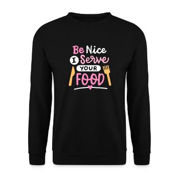 Mitarbeiterin Lebensmittelservice Mittagspause - Unisex Pullover - Schwarz - Vorne - Alina (178cm) & Michal (187cm)