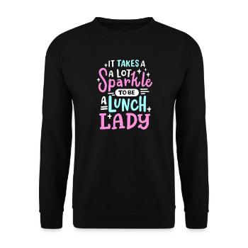 Mitarbeiterin der Schulcafeteria als Kantinendame - Unisex Pullover - Schwarz - Vorne - Alina (178cm) & Michal (187cm)