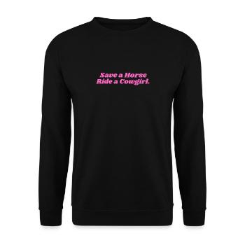 This Funny Save a Horse ride a Cowboy in pink - Unisex Pullover - Schwarz - Vorne - Alina (178cm) & Michal (187cm)
