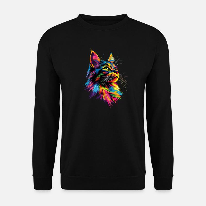 Maine Coon Katze Bunt Regenbogen Maine-Coon Katzen - Unisex Pullover - Schwarz