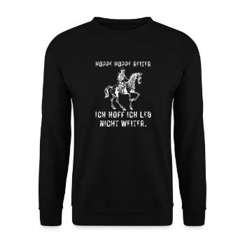 Hopp Reiter Motiv Spruch - Unisex Pullover - Schwarz - Vorne - Alina (178cm) & Michal (187cm)