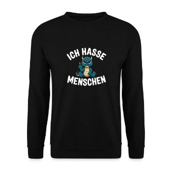 Funny Green Dragon "I Hate People" - Unisex Sweatshirt - black - Front - Alina (178cm) & Michal (187cm)