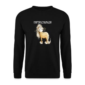 Haflinger Pferd Haferschlinger Wortspiel - Unisex Pullover - Schwarz - Vorne - Alina (178cm) & Michal (187cm)