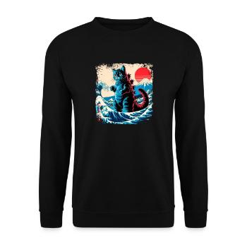 Funny Monster Kitty Cat Catzilla Anime Manga Japan - Unisex Sweatshirt - black - Front - Alina (178cm) & Michal (187cm)
