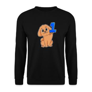Zahl 1 Nummer Eins - Hund Motiv - Unisex Pullover - Schwarz - Vorne - Alina (178cm) & Michal (187cm)