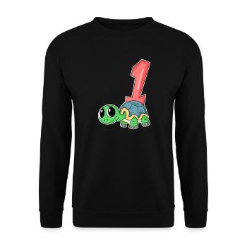 Zahl 1 Nummer Eins - Schildkröte Motiv - Unisex Pullover - Schwarz - Vorne - Alina (178cm) & Michal (187cm)