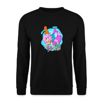 Zahl 1 Nummer Eins - Meerjungfrau Motiv - Unisex Pullover - Schwarz - Vorne - Alina (178cm) & Michal (187cm)