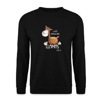 I Just Really Like Llamas - Unisex Pullover - Schwarz - Vorne - Alina (178cm) & Michal (187cm)