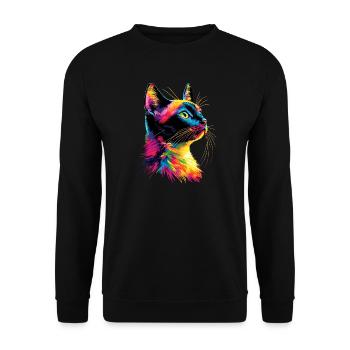 Katze Bunt Regenbogen Farben Popart Cat Mom Katzen - Unisex Pullover - Schwarz - Vorne - Alina (178cm) & Michal (187cm)