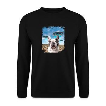 French Bulldog Dog Selfie with Alien UFOs. - Unisex Sweatshirt - black - Front - Alina (178cm) & Michal (187cm)