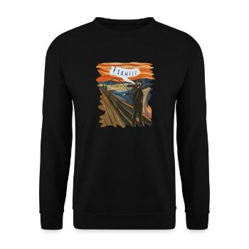 Fangrafik eines Anglers bei Sonnenuntergang - Unisex Pullover - Schwarz - Vorne - Alina (178cm) & Michal (187cm)