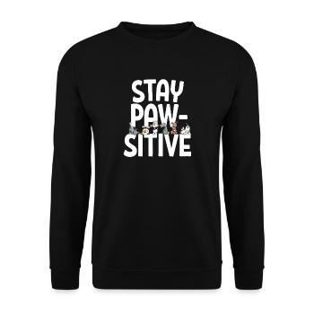 Happy Hunde Team Hunde Spruch Stay Pawsitive - Unisex Pullover - Schwarz - Vorne - Alina (178cm) & Michal (187cm)