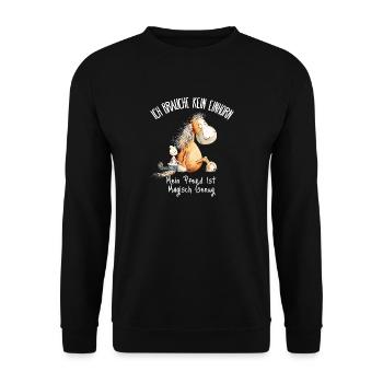 Pferd Einhorn Spruch Pferdefreunde - Unisex Pullover - Schwarz - Vorne - Alina (178cm) & Michal (187cm)