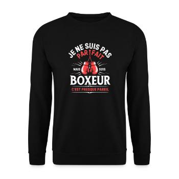 JE NE SUIS PAS PARFAIT MAIS JE SUIS BOXEUR... - Sweat-shirt Unisexe - noir - Devant - Alina (178cm) & Michal (187cm)