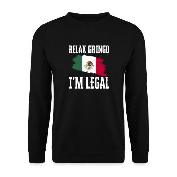 Entspann dich, Gringo, ich bin legal, lustige mexikanische Flagge. - Unisex Pullover - Schwarz - Vorne - Alina (178cm) & Michal (187cm)