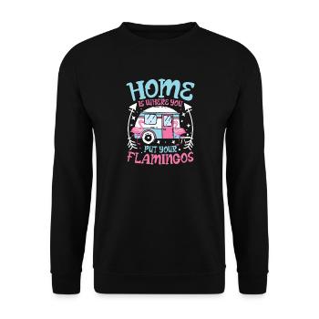home is where you put your flamingos - Unisex Pullover - Schwarz - Vorne - Alina (178cm) & Michal (187cm)