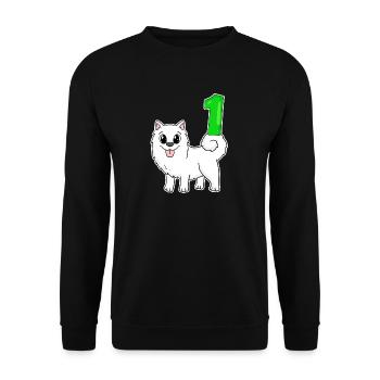 Zahl 1 Nummer Eins - Samojede Hund Motiv - Unisex Pullover - Schwarz - Vorne - Alina (178cm) & Michal (187cm)