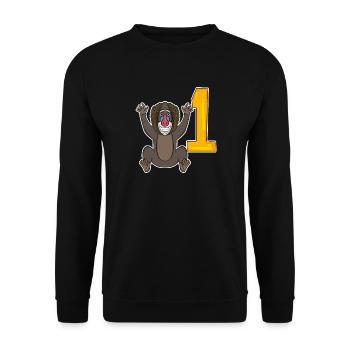 Zahl 1 Nummer Eins - Affe Motiv - Unisex Pullover - Schwarz - Vorne - Alina (178cm) & Michal (187cm)